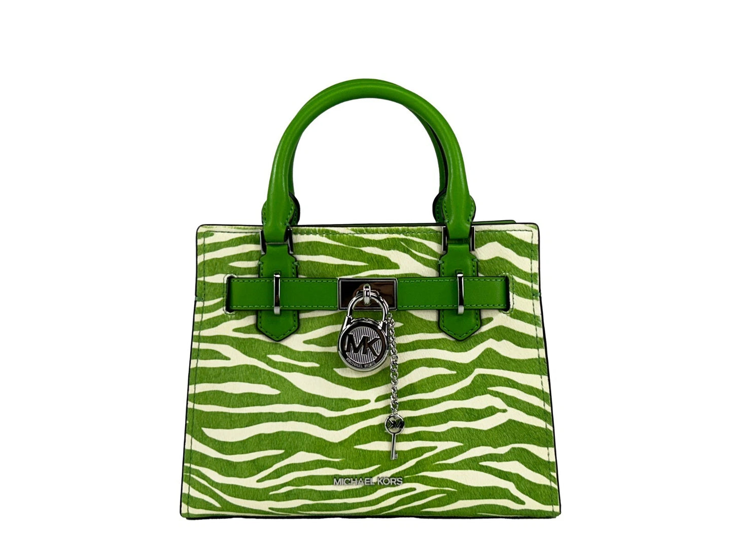 Hamilton Small Leather Zebra Print Satchel Crossbody Jungle Green