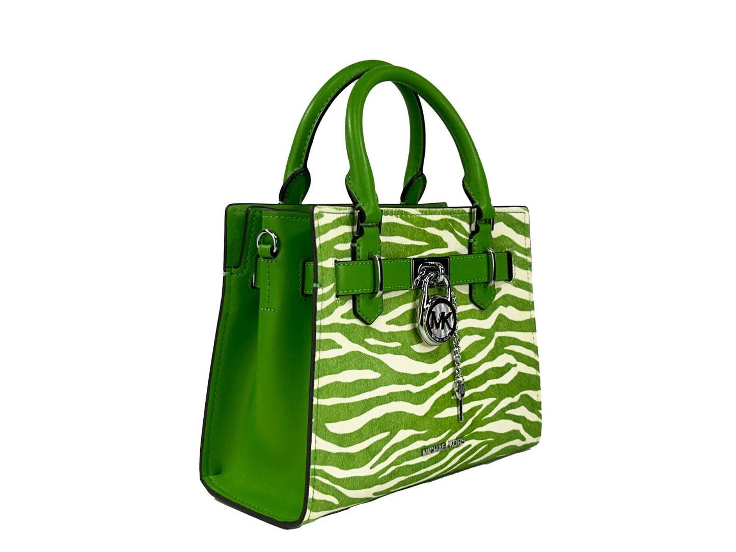 Hamilton Small Leather Zebra Print Satchel Crossbody Jungle Green