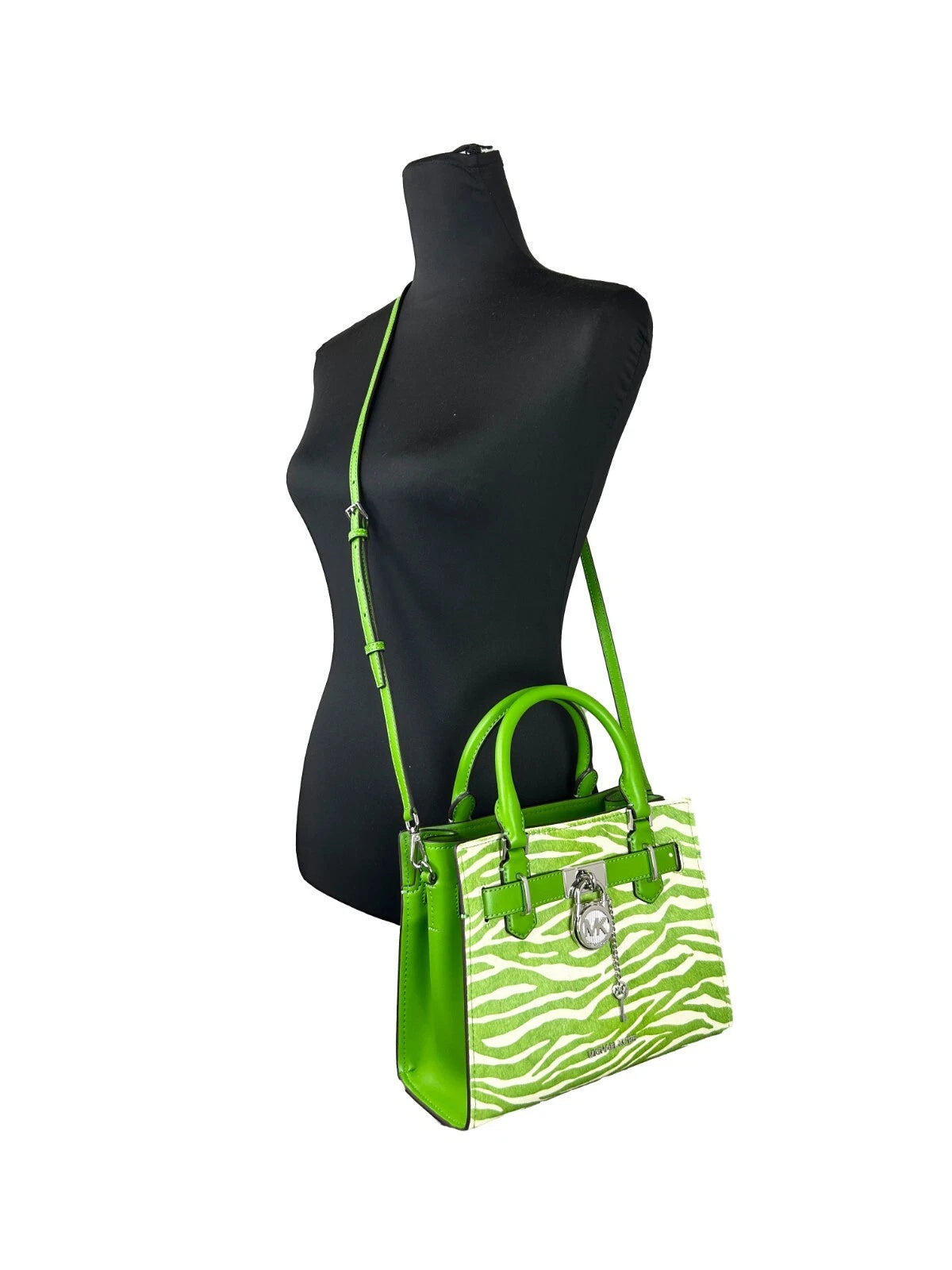 Hamilton Small Leather Zebra Print Satchel Crossbody Jungle Green