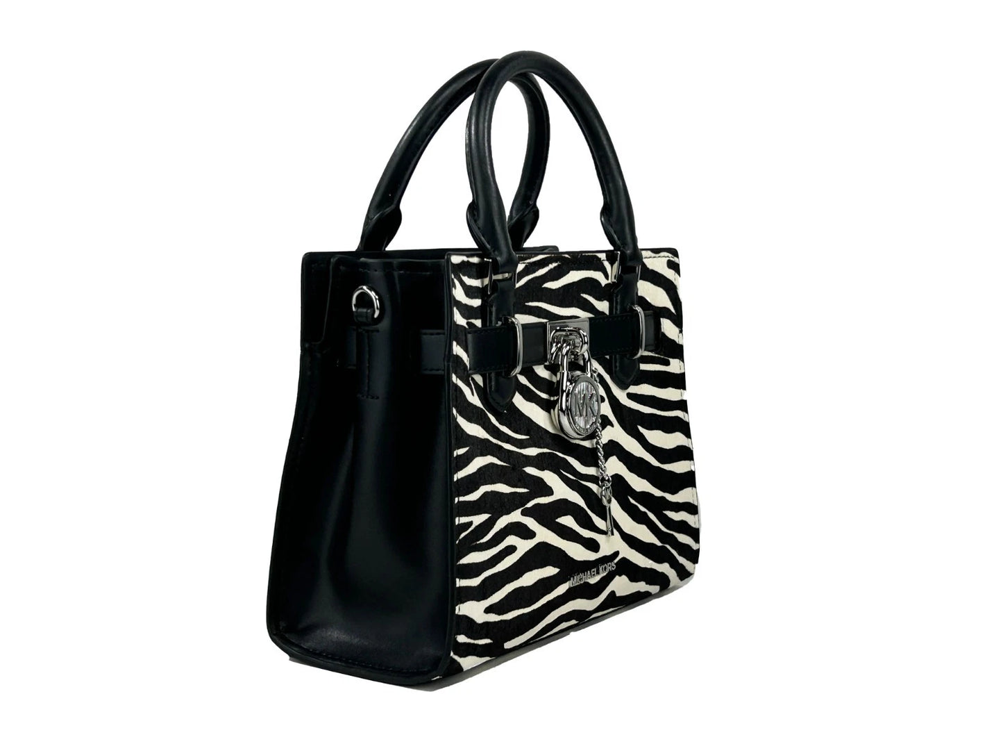 Hamilton Small Leather Zebra Print Satchel Crossbody Black/White