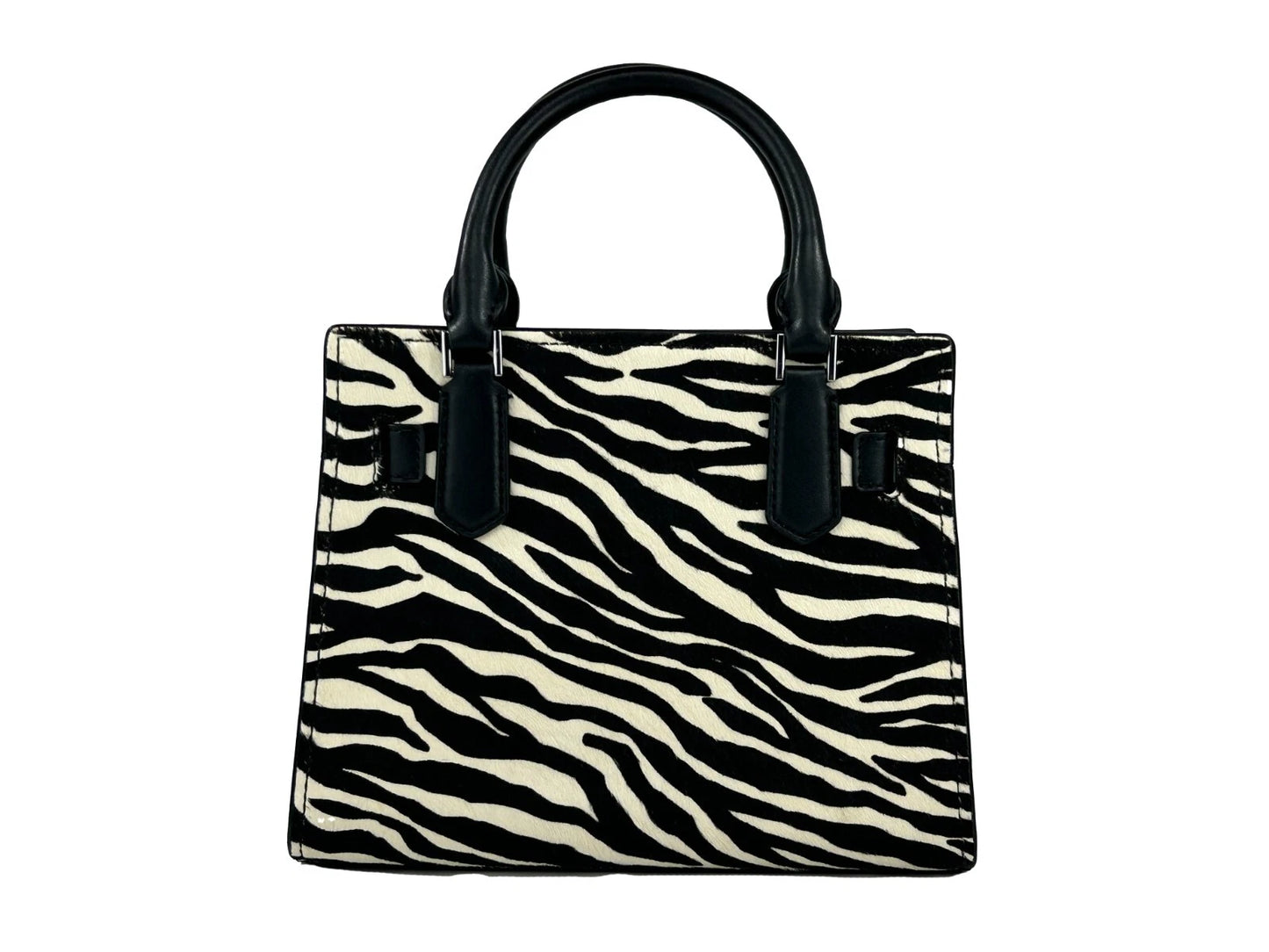 Hamilton Small Leather Zebra Print Satchel Crossbody Black/White