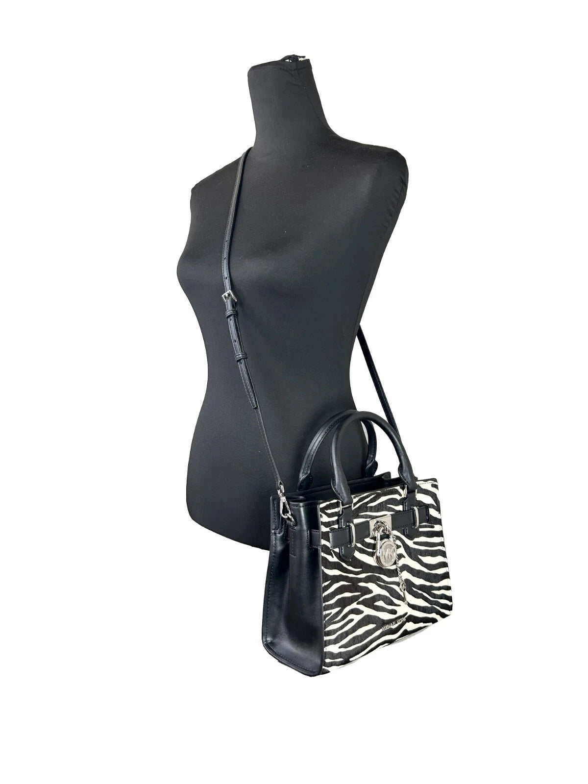 Hamilton Small Leather Zebra Print Satchel Crossbody Black/White