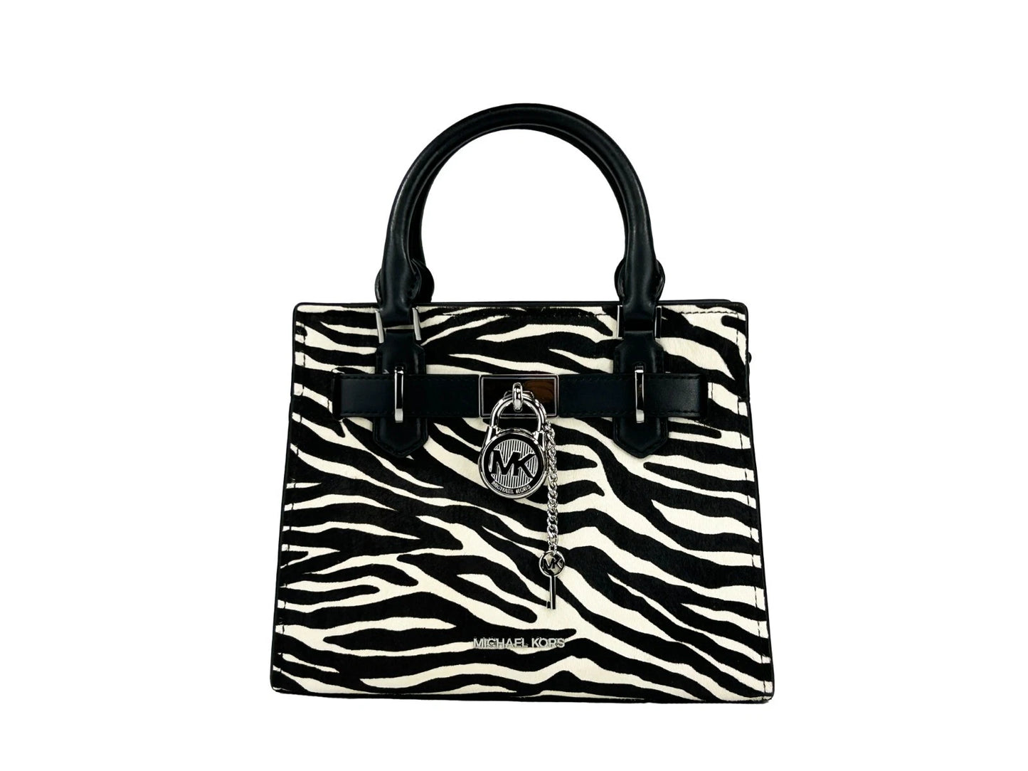 Hamilton Small Leather Zebra Print Satchel Crossbody Black/White