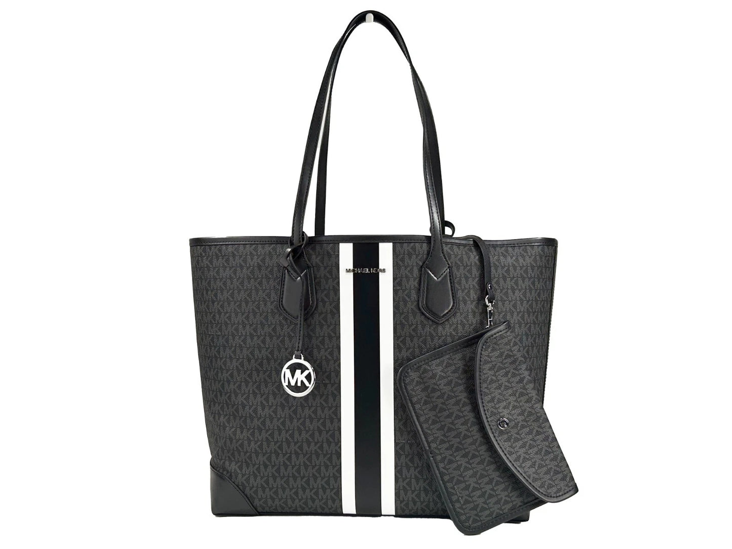 Eva Large Stripe Travel Tote Bag Plus Pouch Black