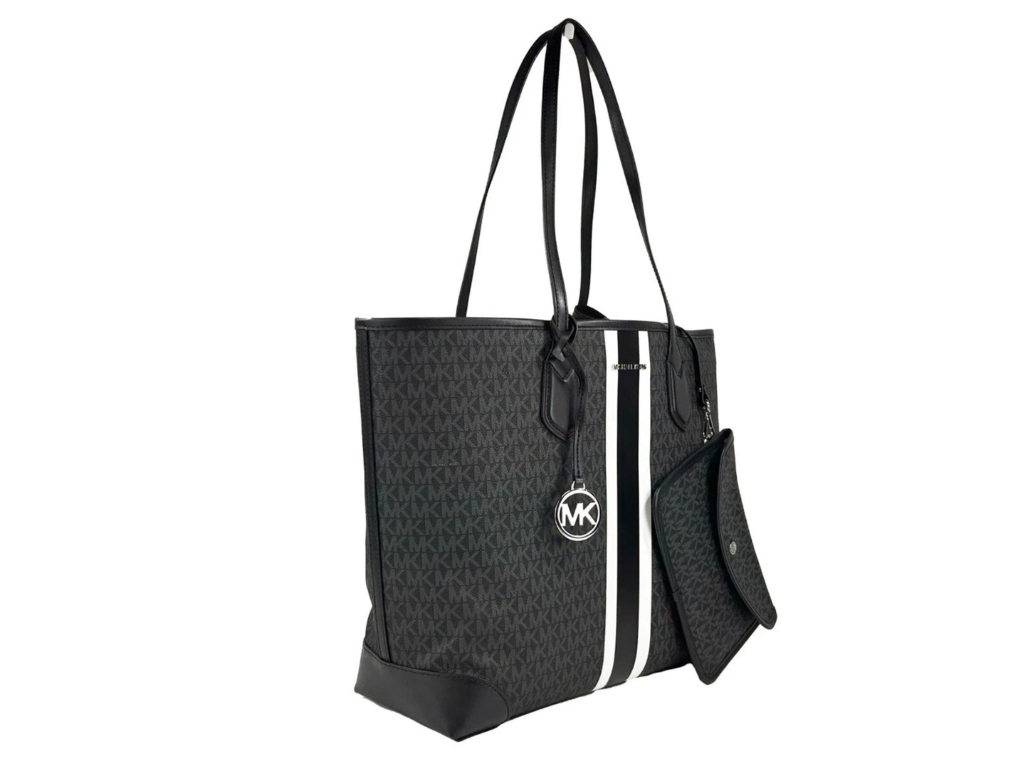 Eva Large Stripe Travel Tote Bag Plus Pouch Black