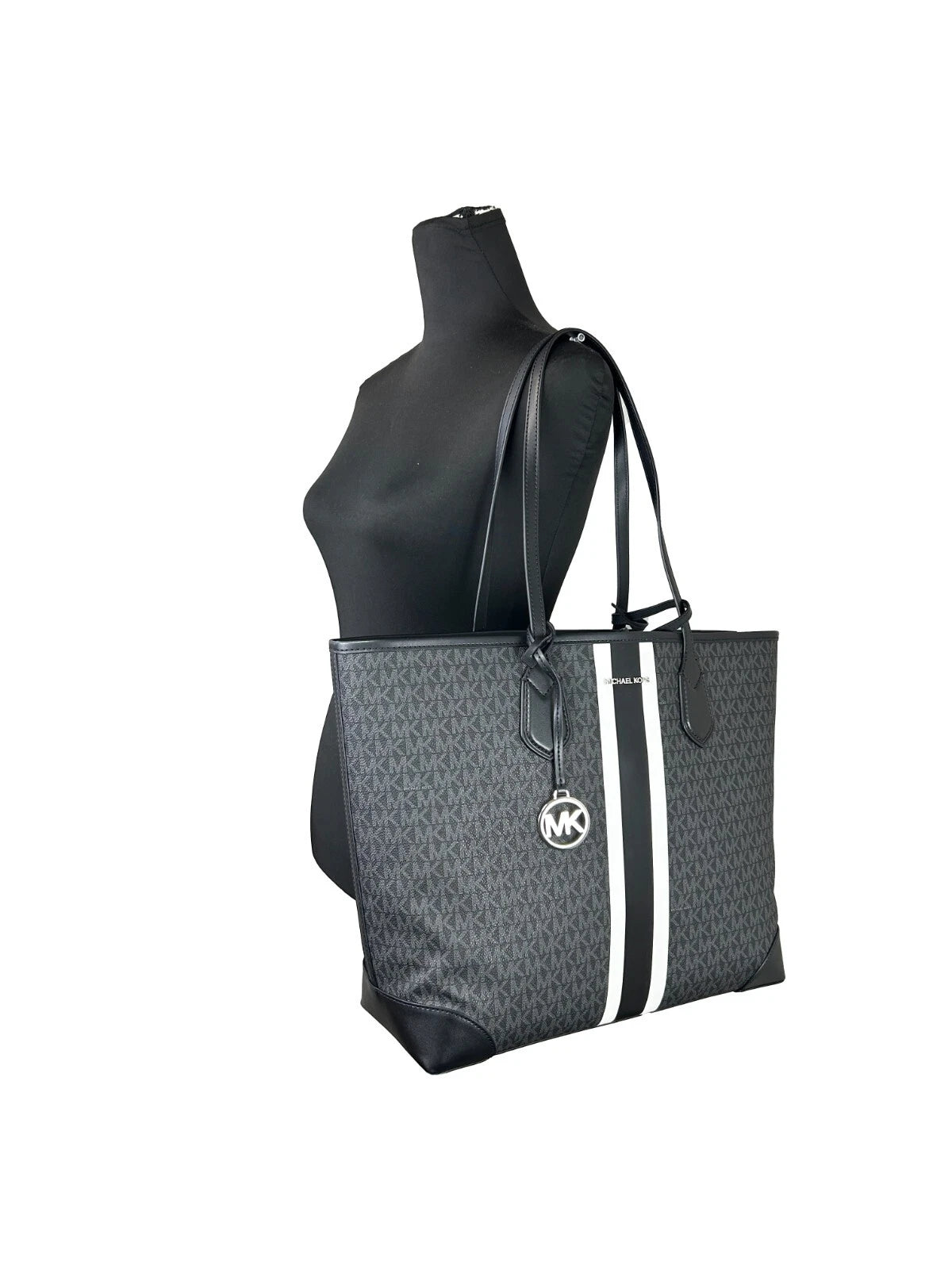 Eva Large Stripe Travel Tote Bag Plus Pouch Black