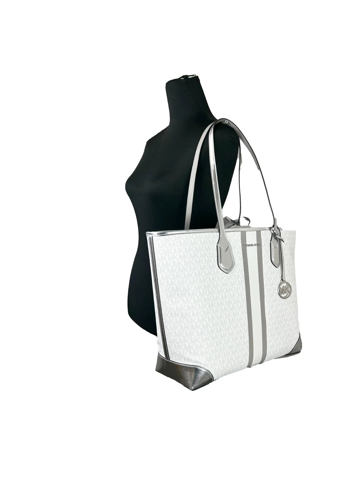 Eva Large Stripe Travel Tote Bag Plus Pouch White