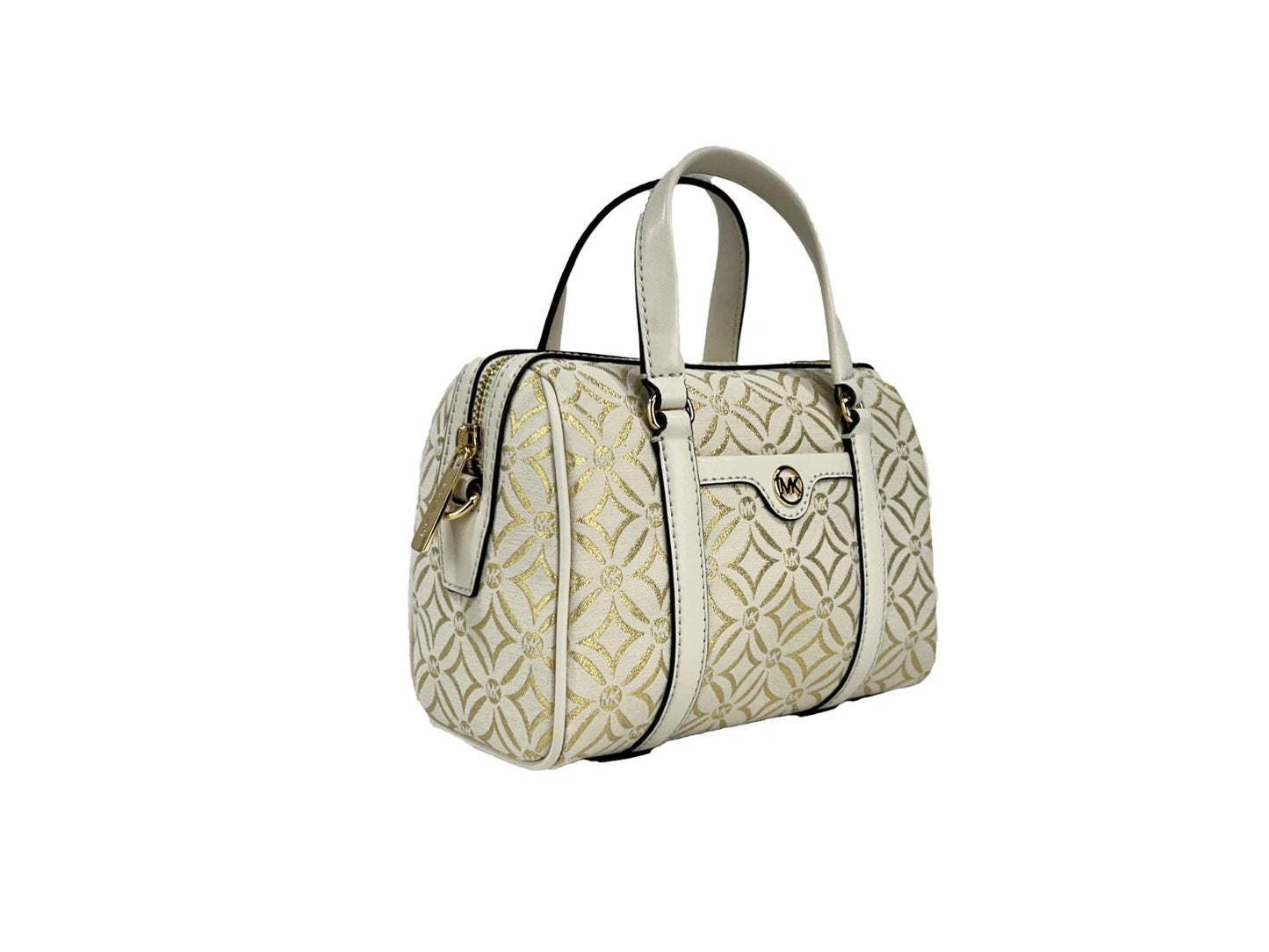 Travel Small Pebbled Leather Duffle Crossbody Handbag Pale Gold Multi