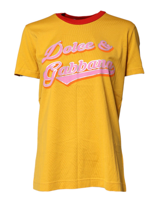 Yellow Printed Cotton Short Sleeves T-shirt
