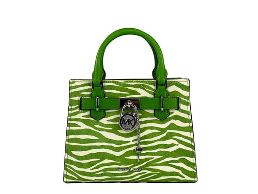 Hamilton Small Leather Zebra Print Satchel Crossbody Jungle Green