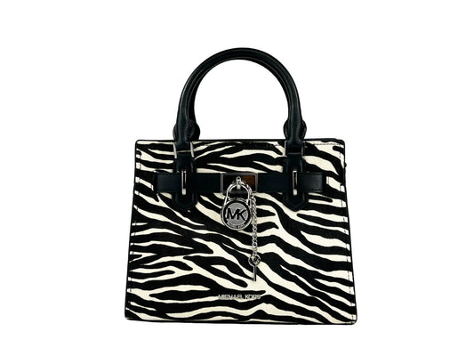 Hamilton Small Leather Zebra Print Satchel Crossbody Black/White