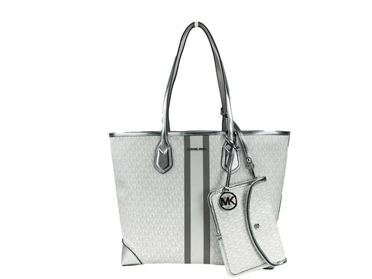 Eva Large Stripe Travel Tote Bag Plus Pouch White