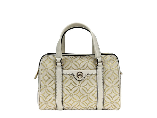 Travel Small Pebbled Leather Duffle Crossbody Handbag Pale Gold Multi